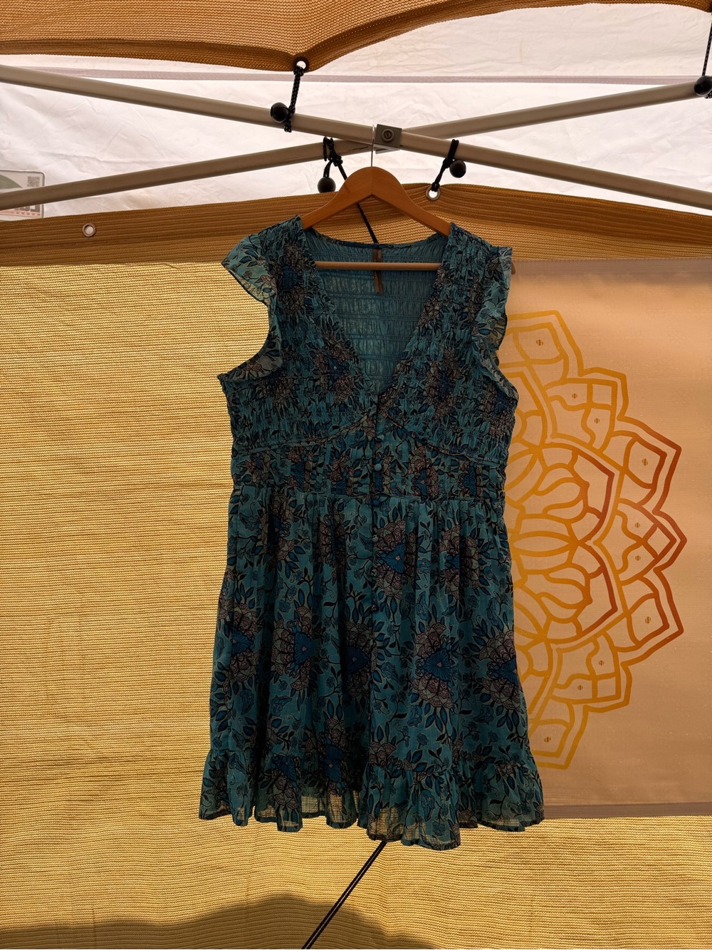 Anthropologie Teal Floral V-Neck Mini Dress